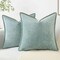 Chenille Soft Throw Pillow Covers 18x18 Set of 2, Farmhouse Velvet Decorative Pillow Covers with Stitched Edge for Couch Sofa Bed, Aqua Haze